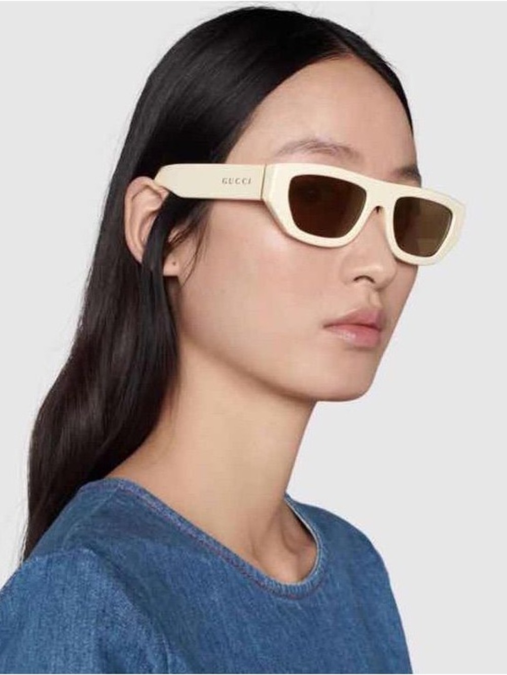 Gucci Cream Frame Sunglasses with Brown Lenses